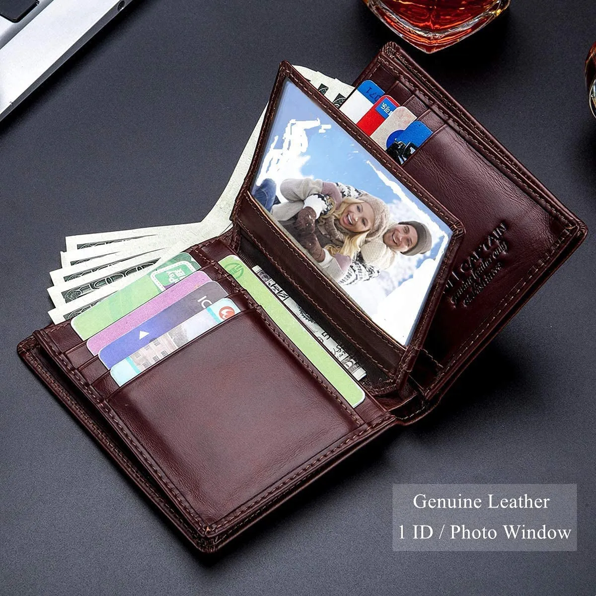 Genuine Leather Bifold Wallet/Credit Card Holder for Men-Brown