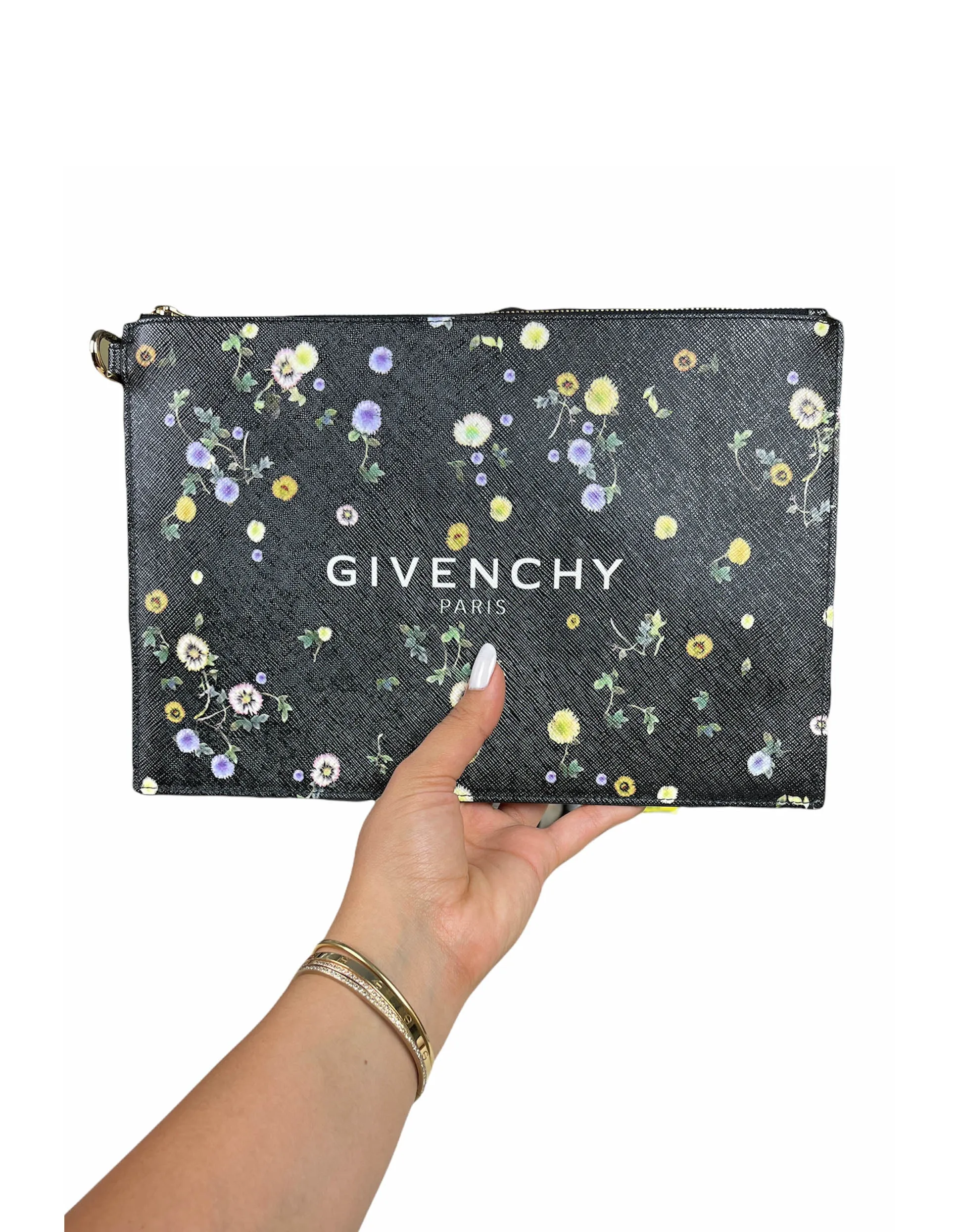 Givenchy Black Logo Floral Print Large Pouch Bag