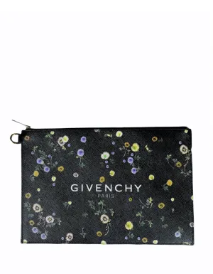 Givenchy Black Logo Floral Print Large Pouch Bag