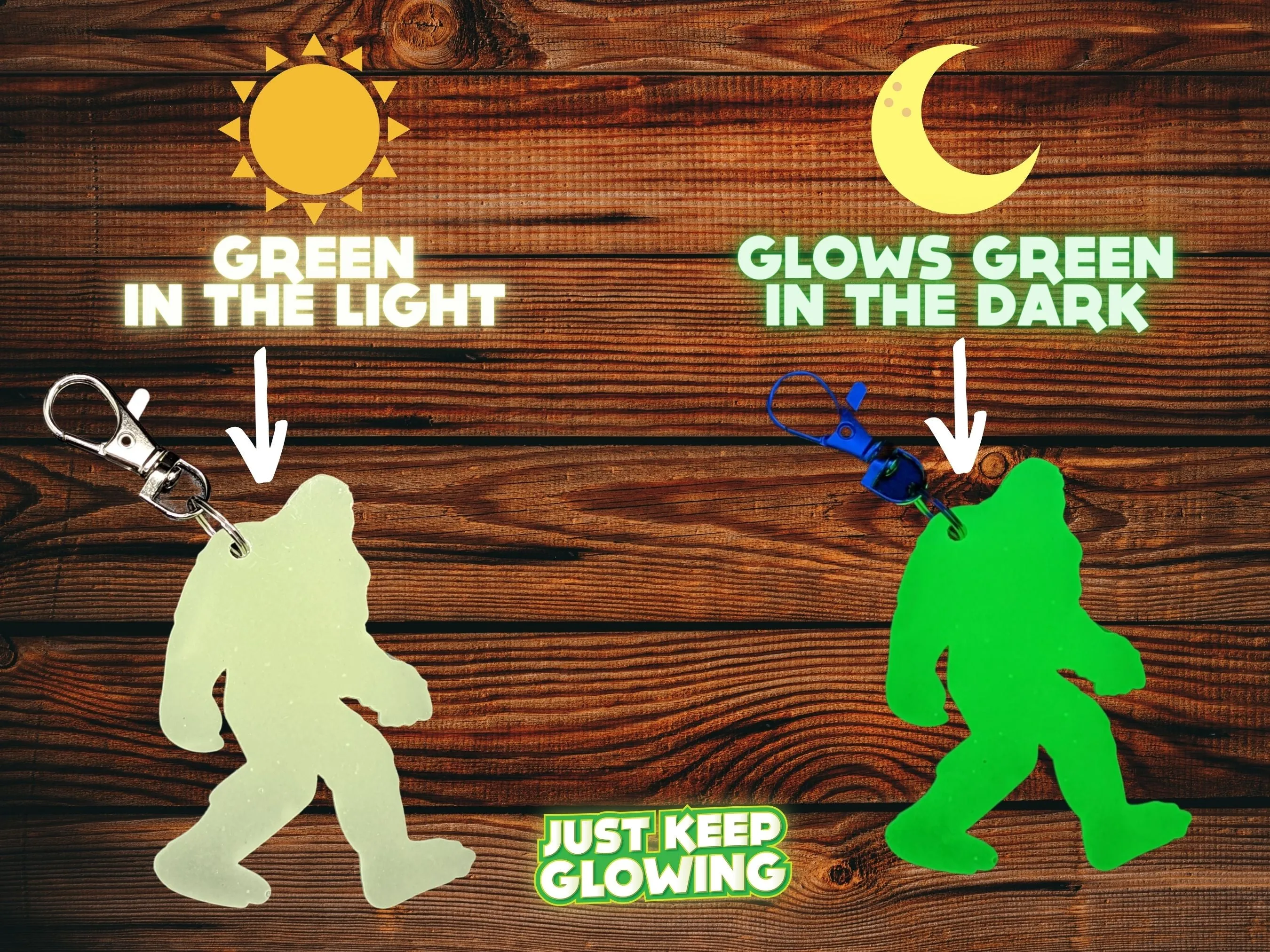 GLOW IN THE DARK BIGFOOT KEYCHAINS