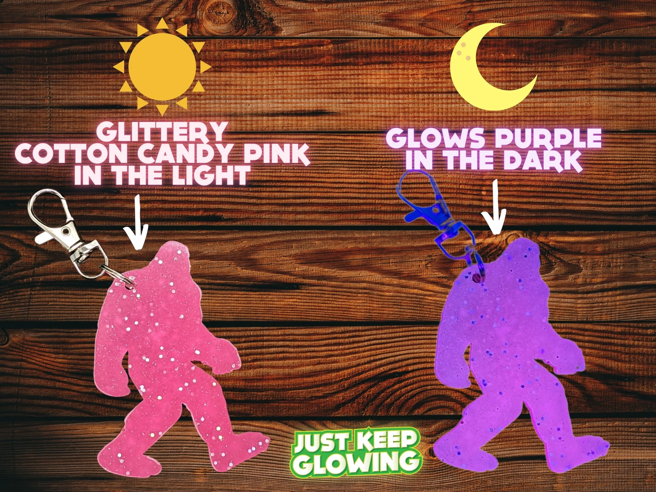 GLOW IN THE DARK BIGFOOT KEYCHAINS