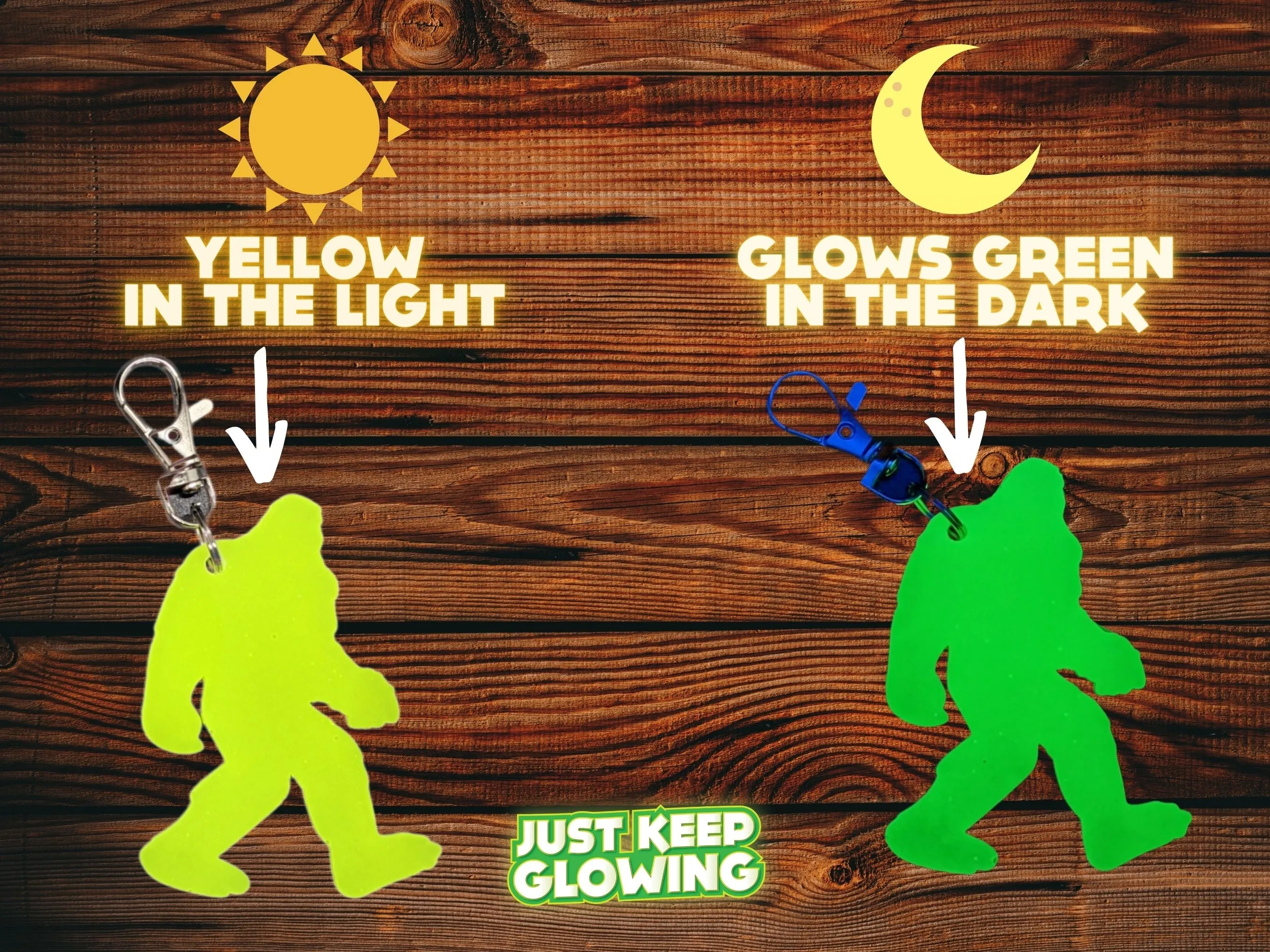 GLOW IN THE DARK BIGFOOT KEYCHAINS