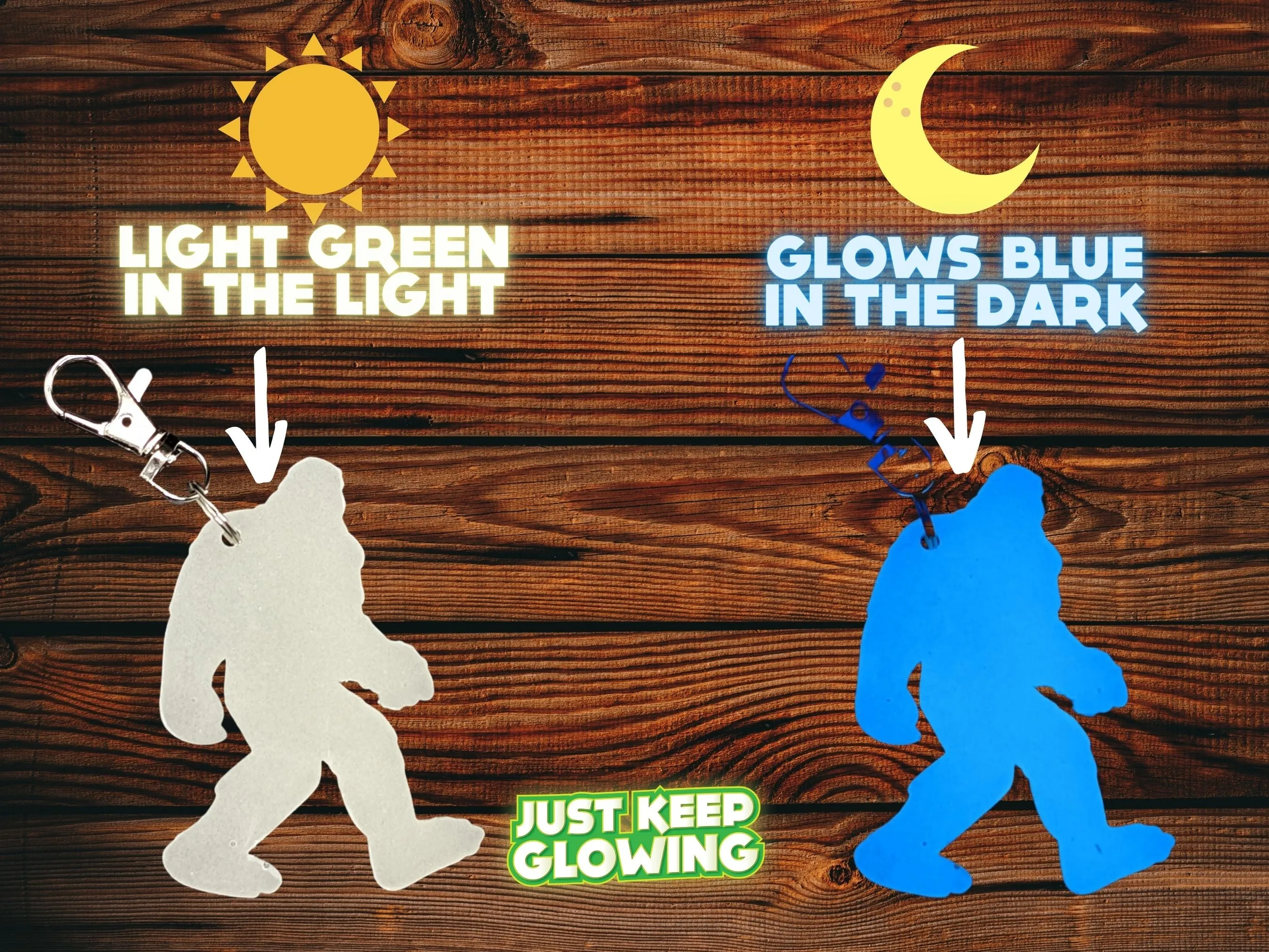 GLOW IN THE DARK BIGFOOT KEYCHAINS