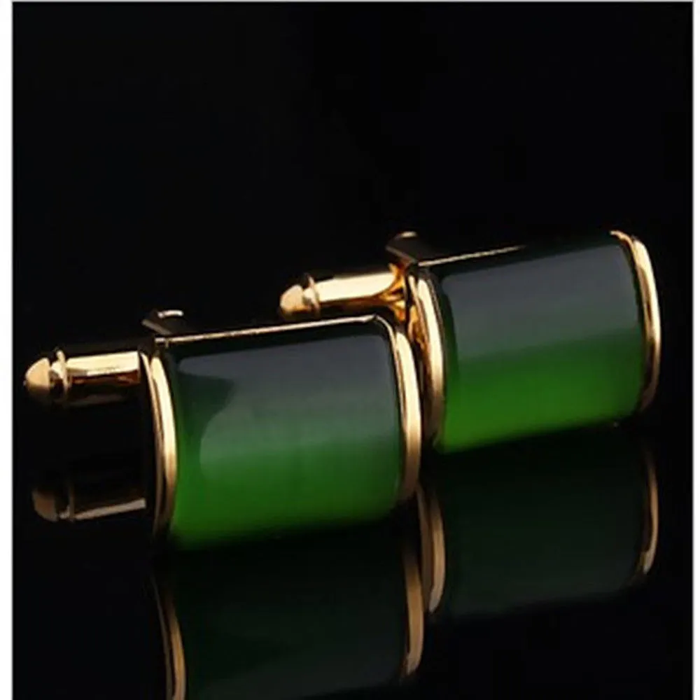 Gold & Green Mens Stainless Steel Squares Cufflinks for Shirt with Box - Hand Crafted Perfect Gift