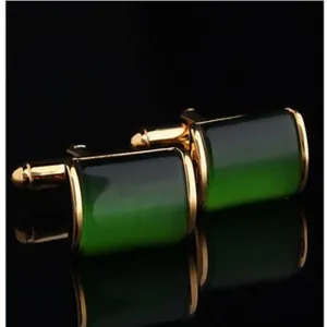 Gold & Green Mens Stainless Steel Squares Cufflinks for Shirt with Box - Hand Crafted Perfect Gift