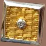Gold Basket Weave Cufflinks w/Diamond Accents & White Gold Rim