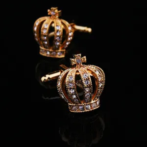 Gold Diamond Mens Stainless Steel Crowns Cufflinks for Shirt with Box - Hand Crafted Perfect Gift