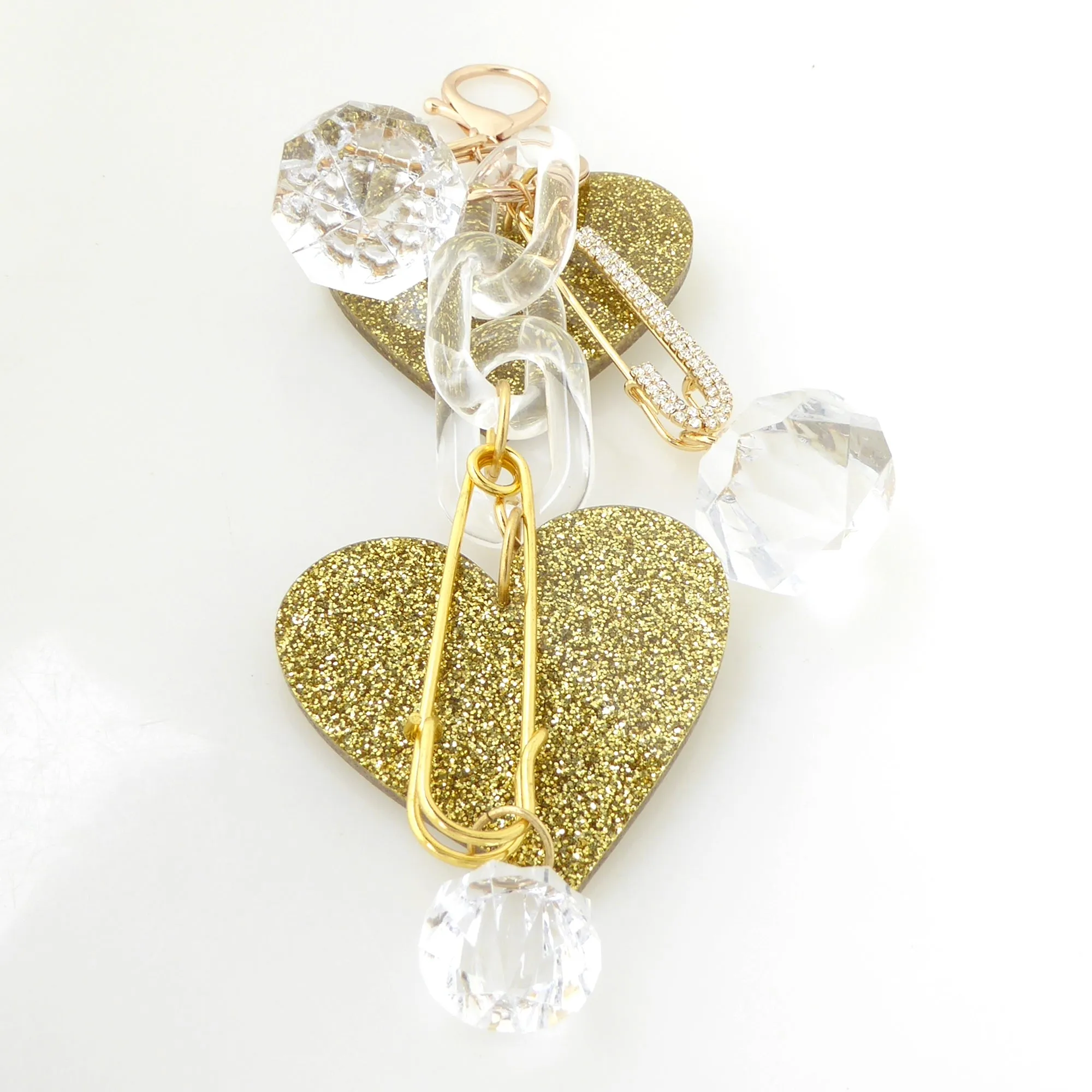 Gold glitter heart purse charm