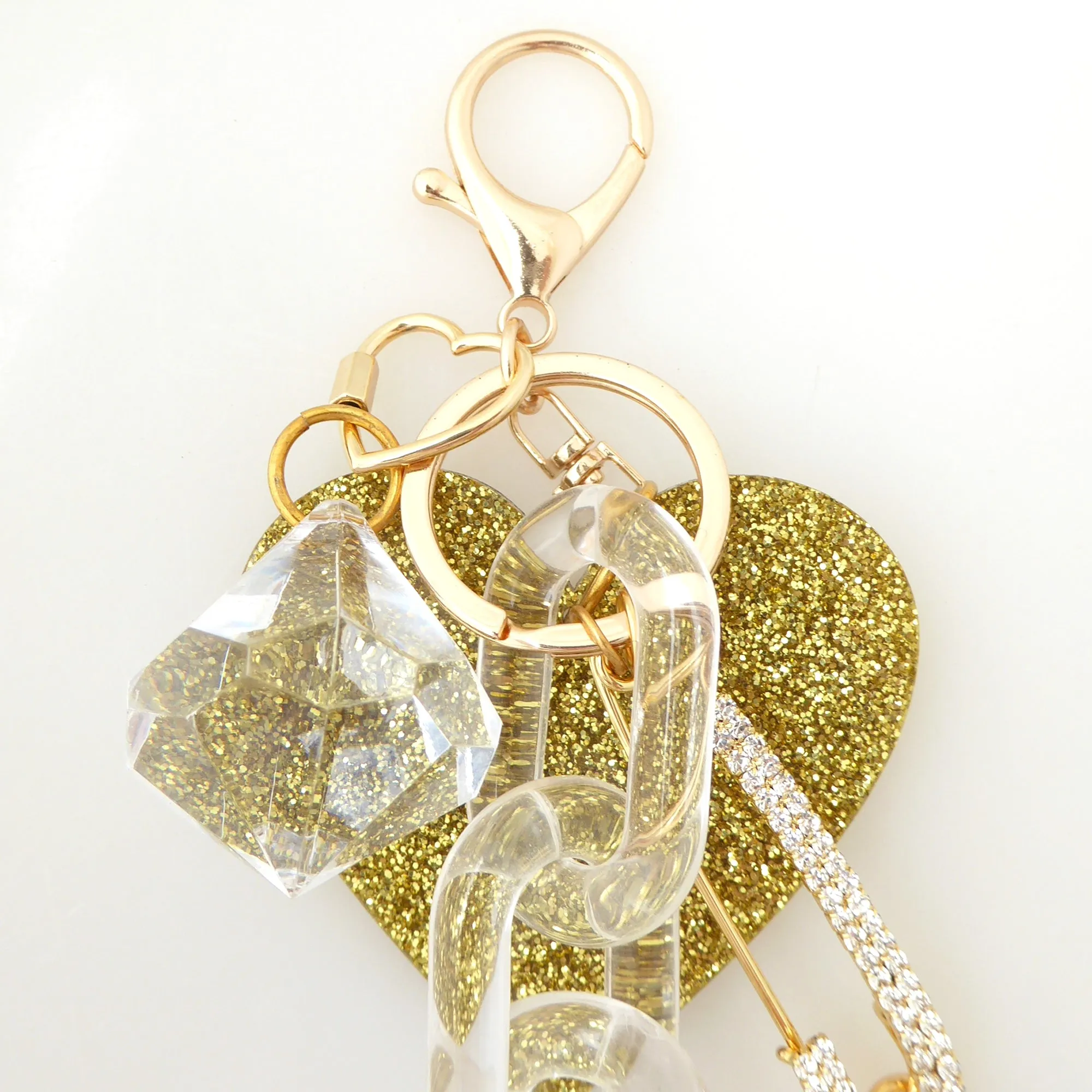 Gold glitter heart purse charm