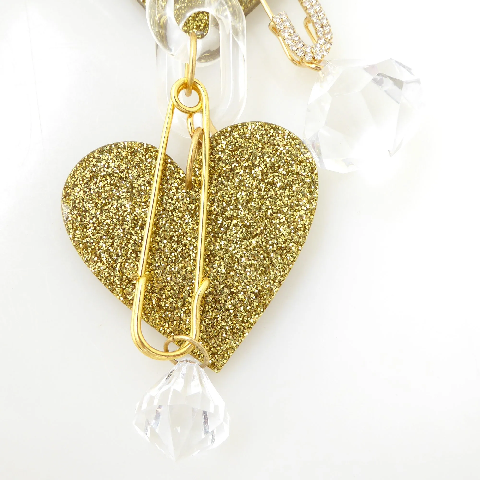 Gold glitter heart purse charm
