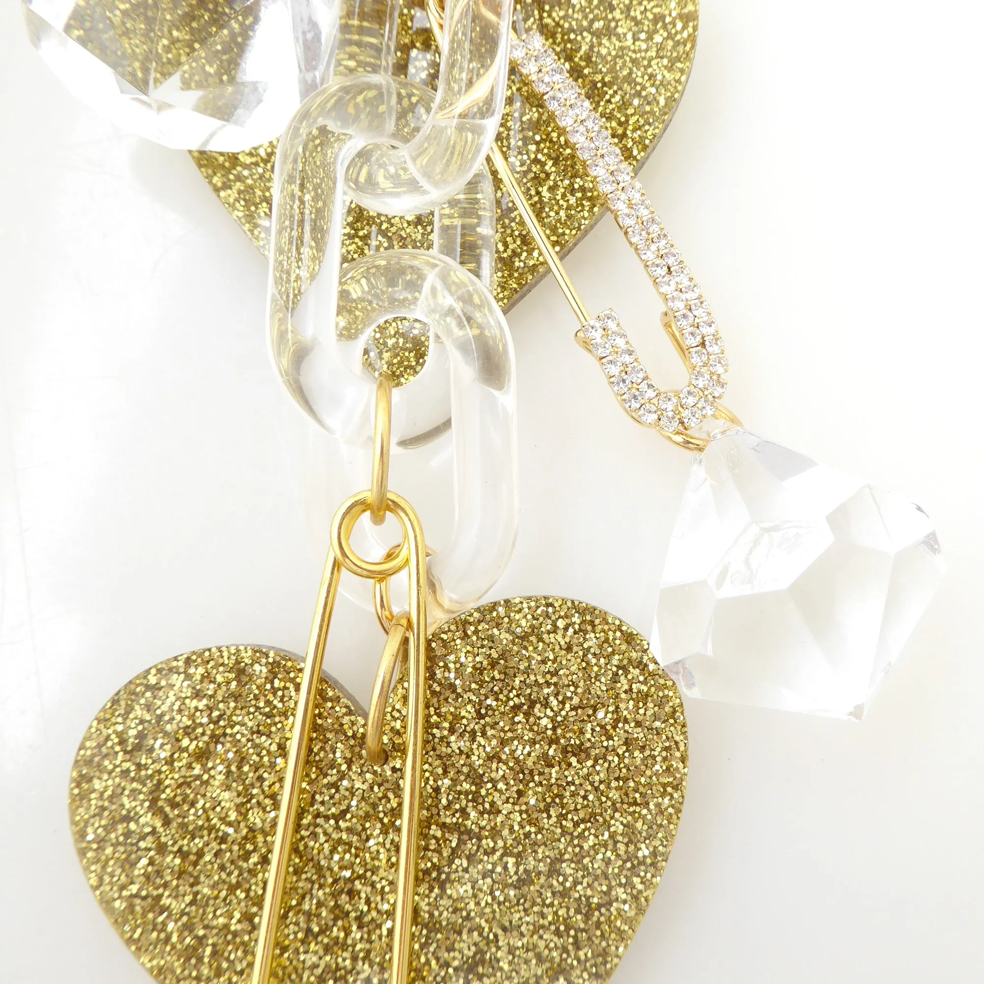 Gold glitter heart purse charm