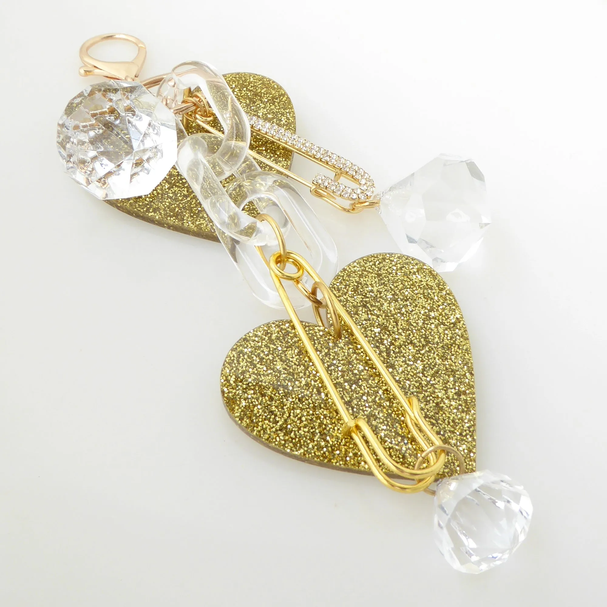 Gold glitter heart purse charm