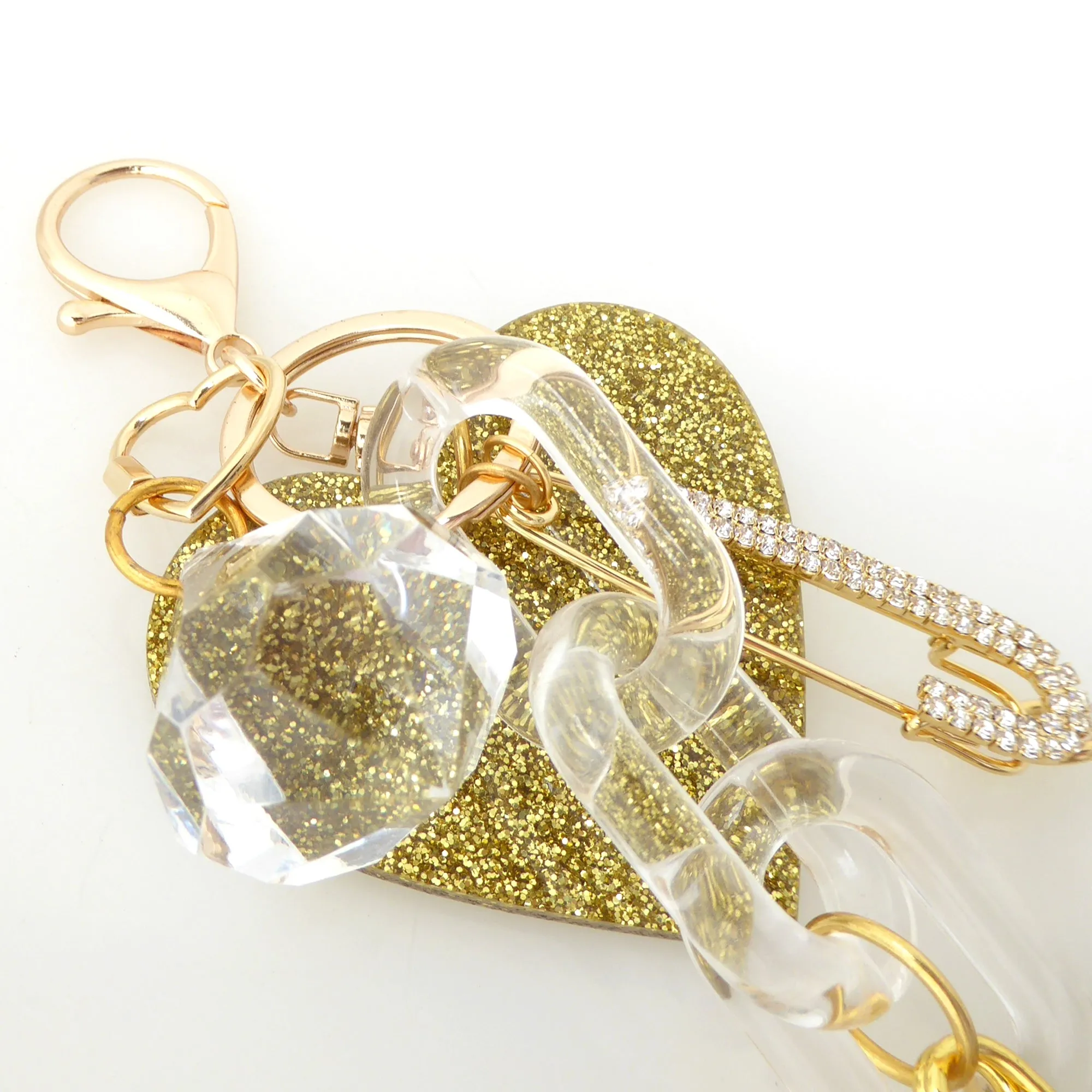 Gold glitter heart purse charm