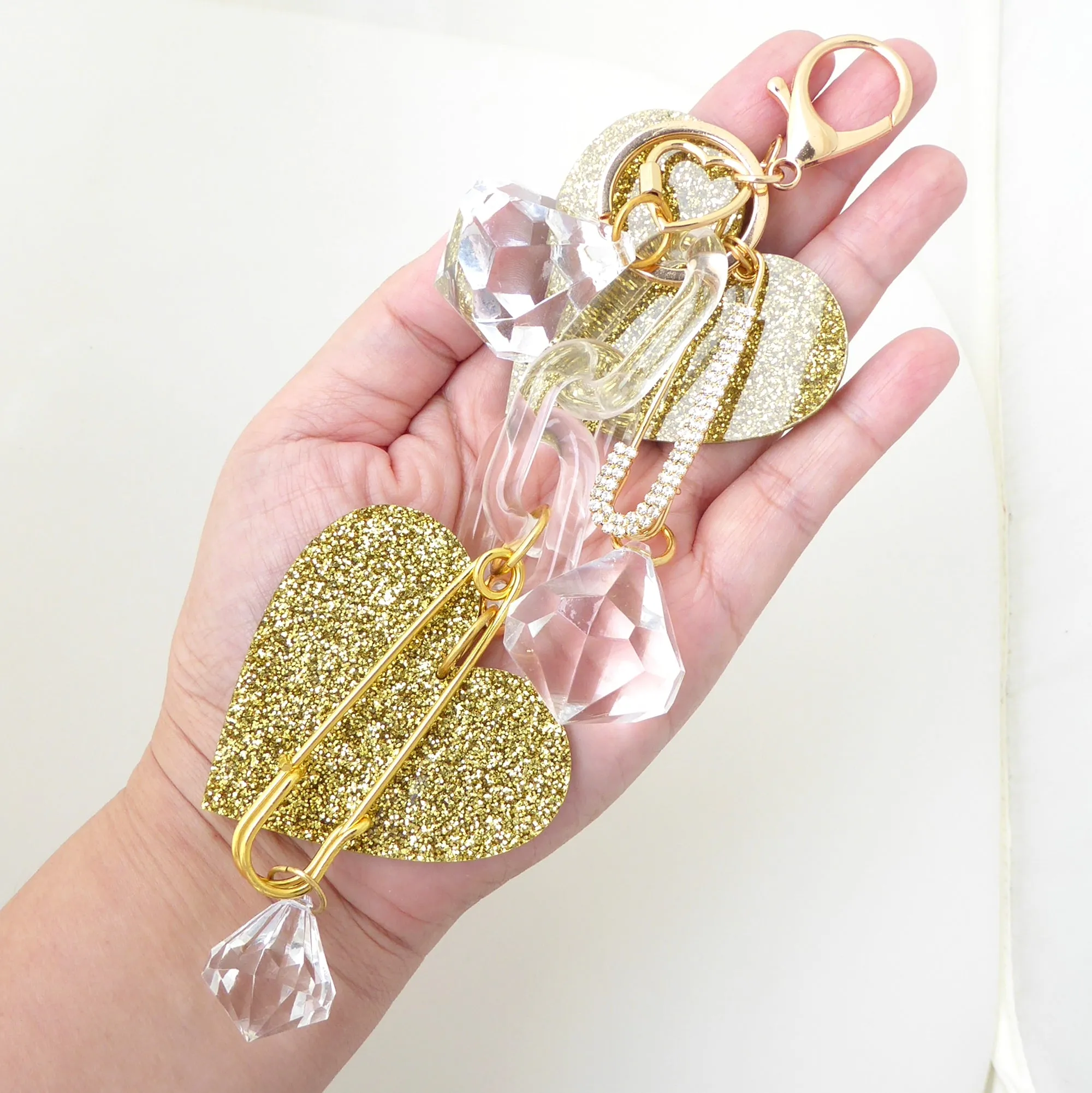 Gold glitter heart purse charm