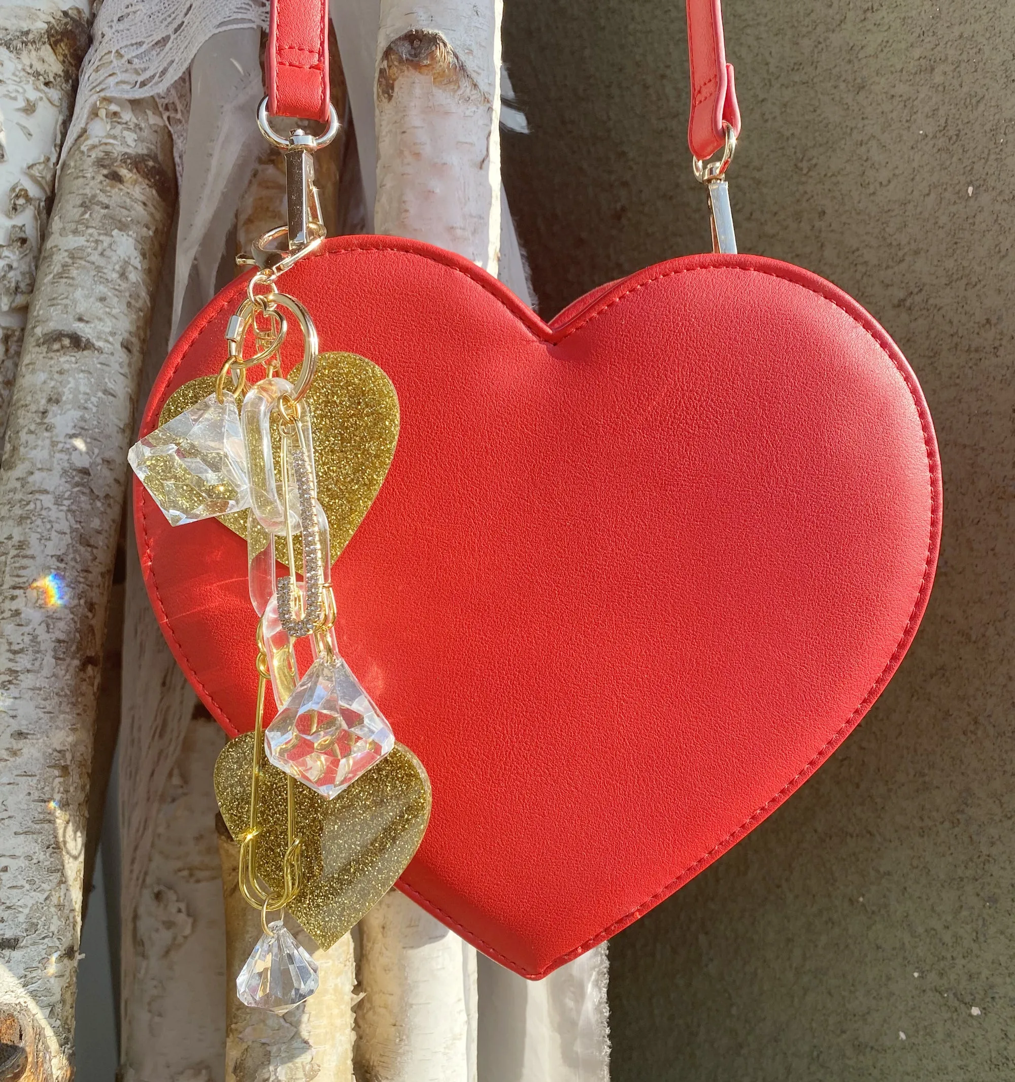 Gold glitter heart purse charm