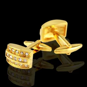 Gold Mens Stainless Steel Rectangle with Zirconia's Cufflinks for Shirt with Box - Hand Crafted