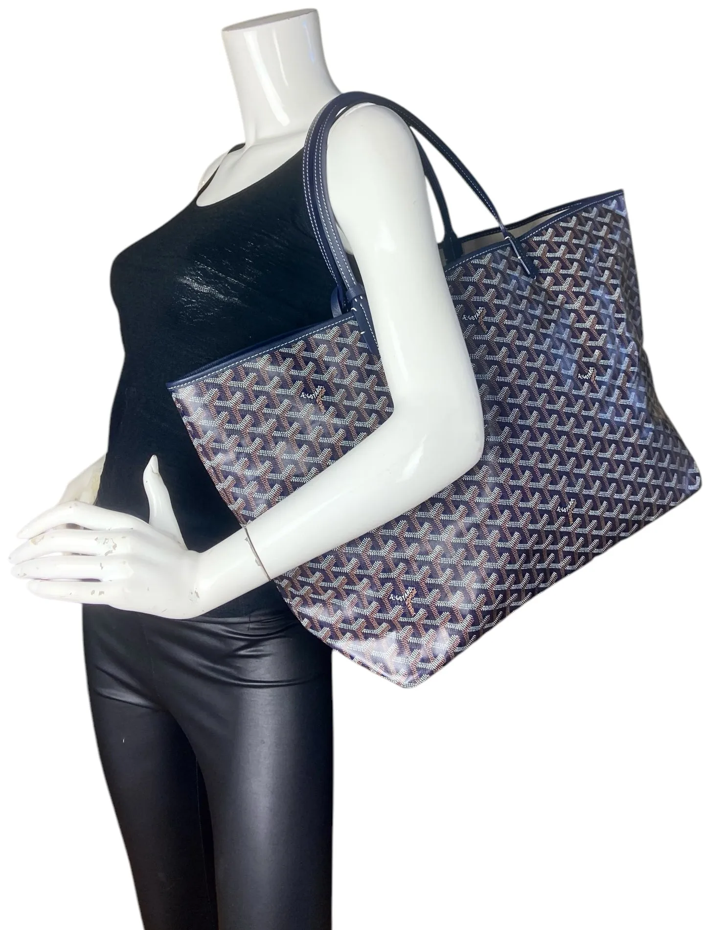 Goyard Navy Goyardine St. Louis GM Tote Bag