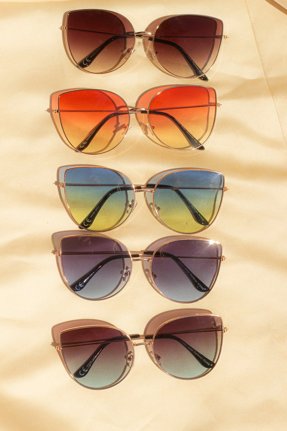 Gradient Tint Butterfly Wire Frame Cat Eye Sunglasses