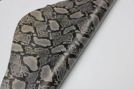 Gray PYTHON PRINTED LEATHER: Genuine Leather 2.5-3 oz. - Perfect for Handbags and Leather Crafts!