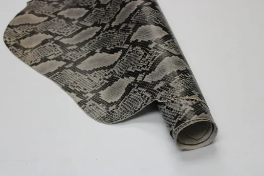 Gray PYTHON PRINTED LEATHER: Genuine Leather 2.5-3 oz. - Perfect for Handbags and Leather Crafts!