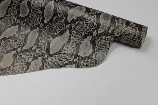 Gray PYTHON PRINTED LEATHER: Genuine Leather 2.5-3 oz. - Perfect for Handbags and Leather Crafts!