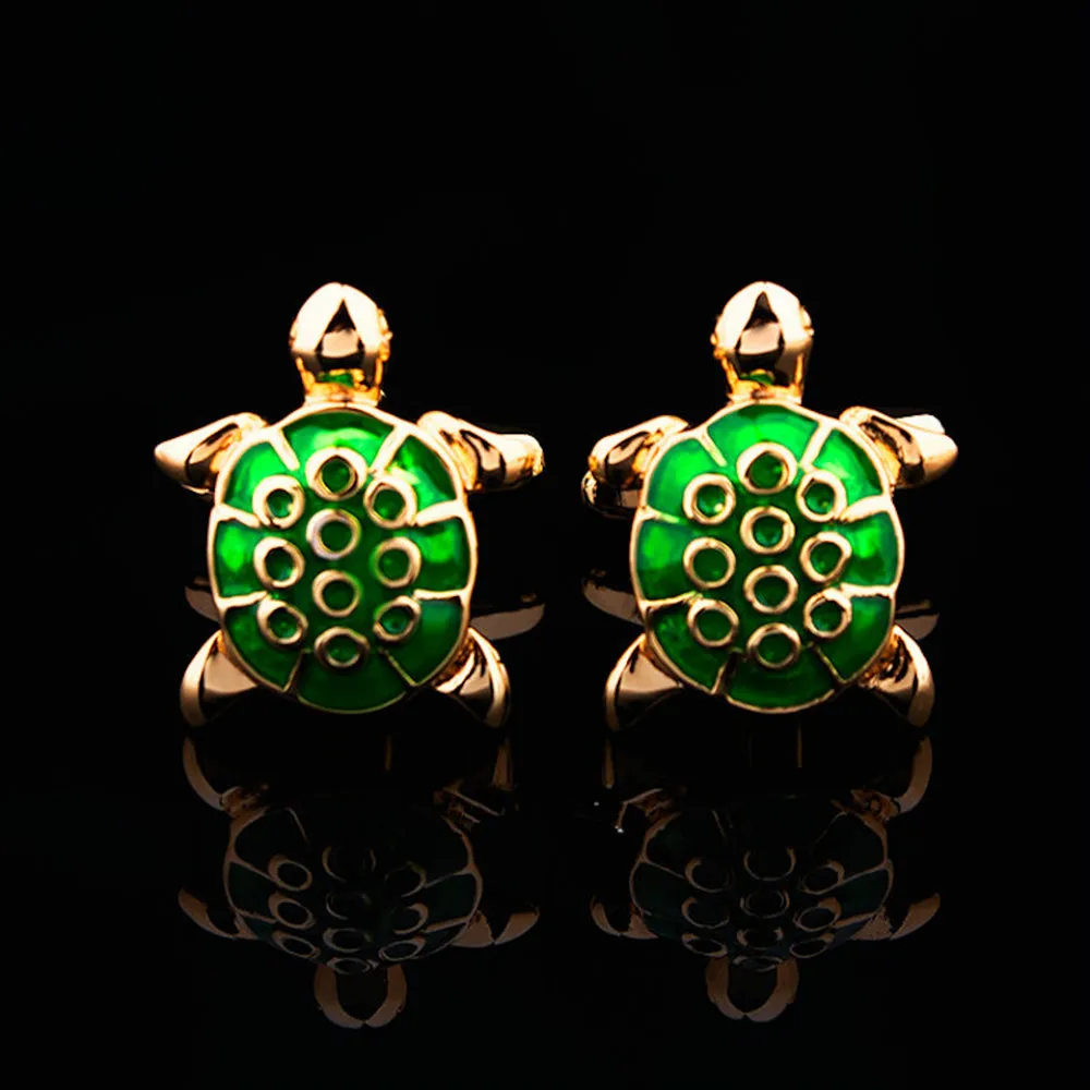 Green & Gold  Mens Stainless Steel Turtles Cufflinks for Shirt with Box - Hand Crafted Perfect Gift