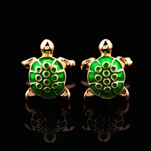 Green & Gold  Mens Stainless Steel Turtles Cufflinks for Shirt with Box - Hand Crafted Perfect Gift