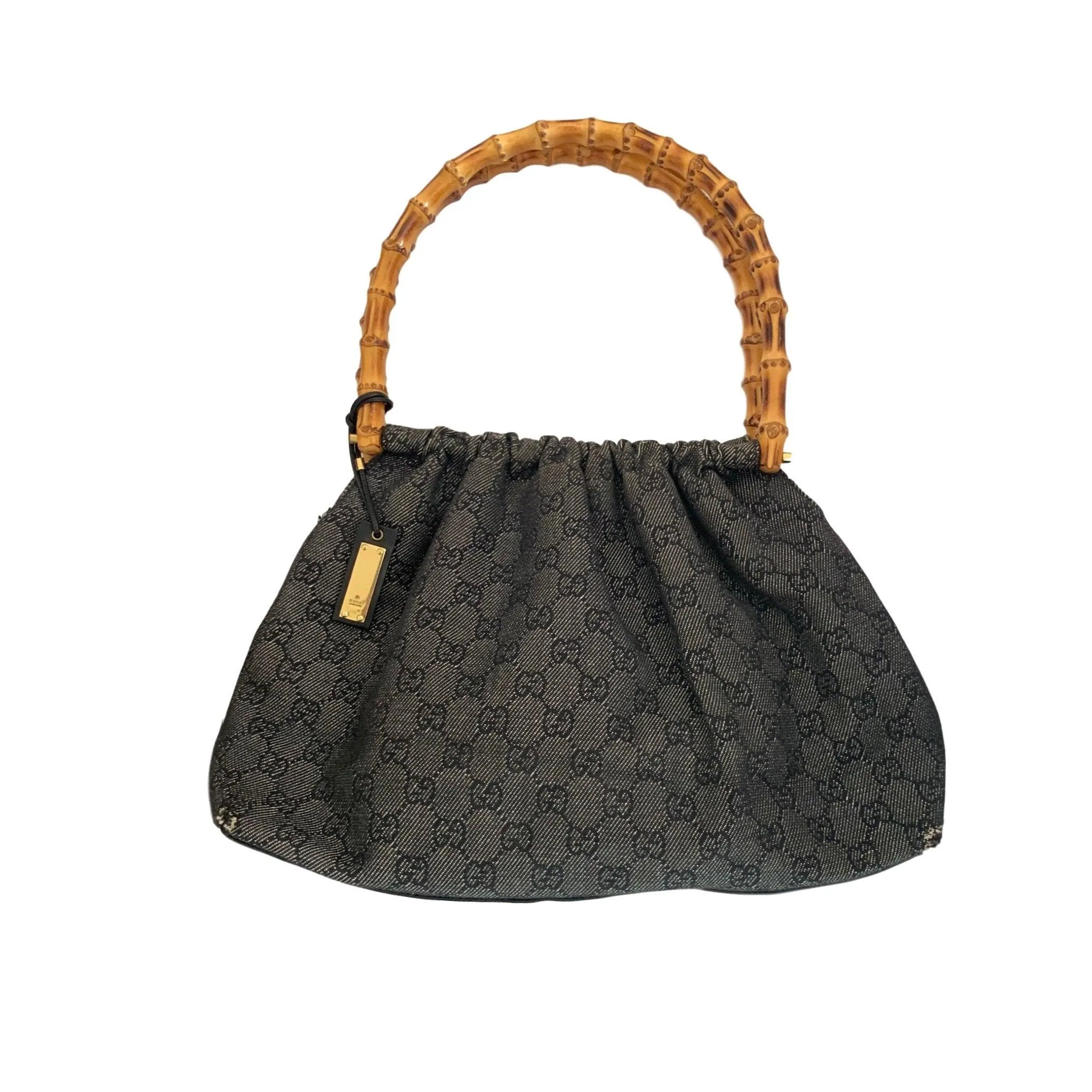 Gucci Black Canvas Bamboo Bag