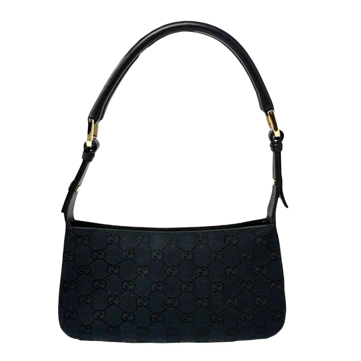 Gucci Black Canvas Logo Shoulder Bag