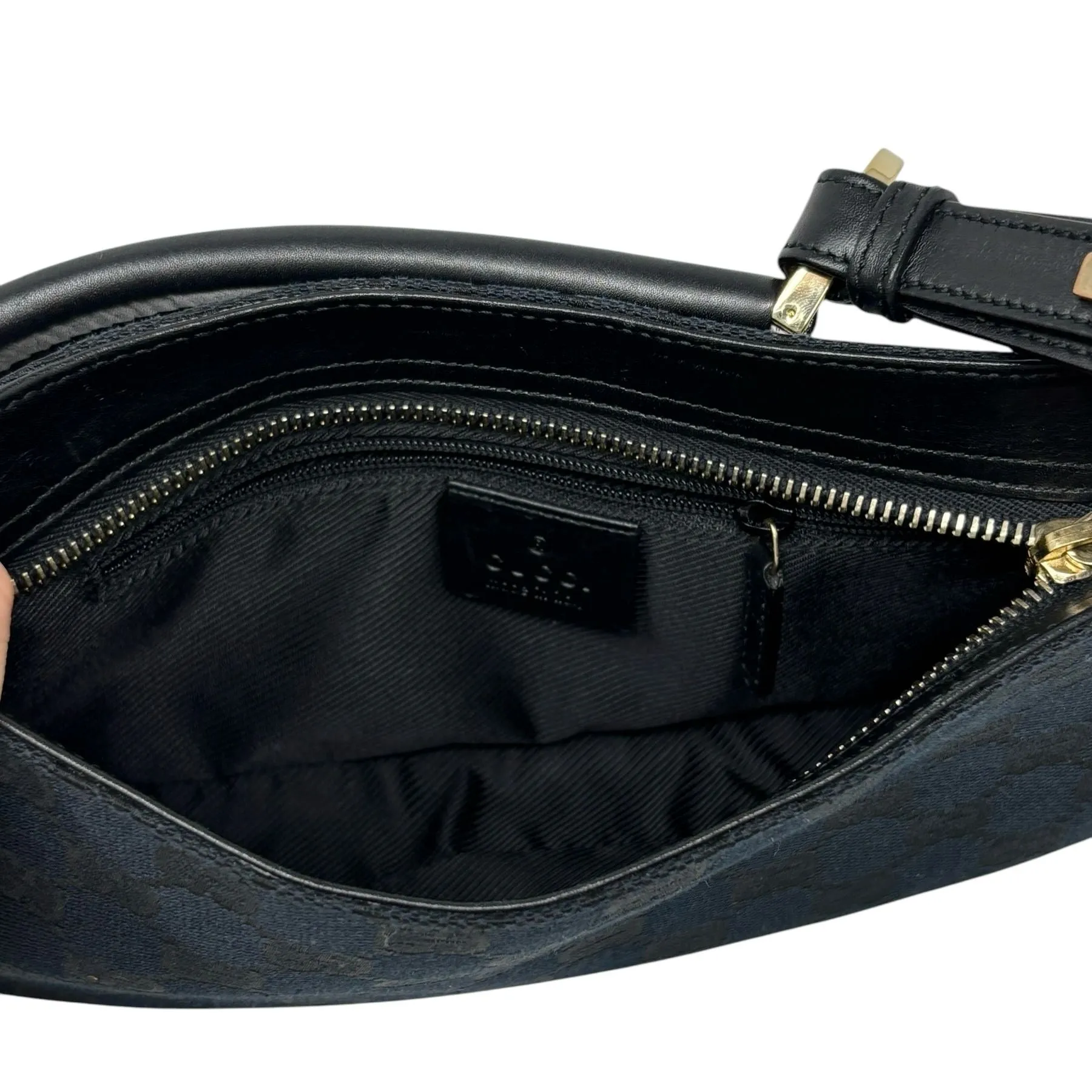 Gucci Black Canvas Logo Shoulder Bag