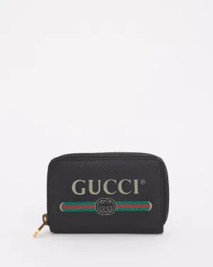 Gucci Black Leather Logo Zip Around Card Case Wallet