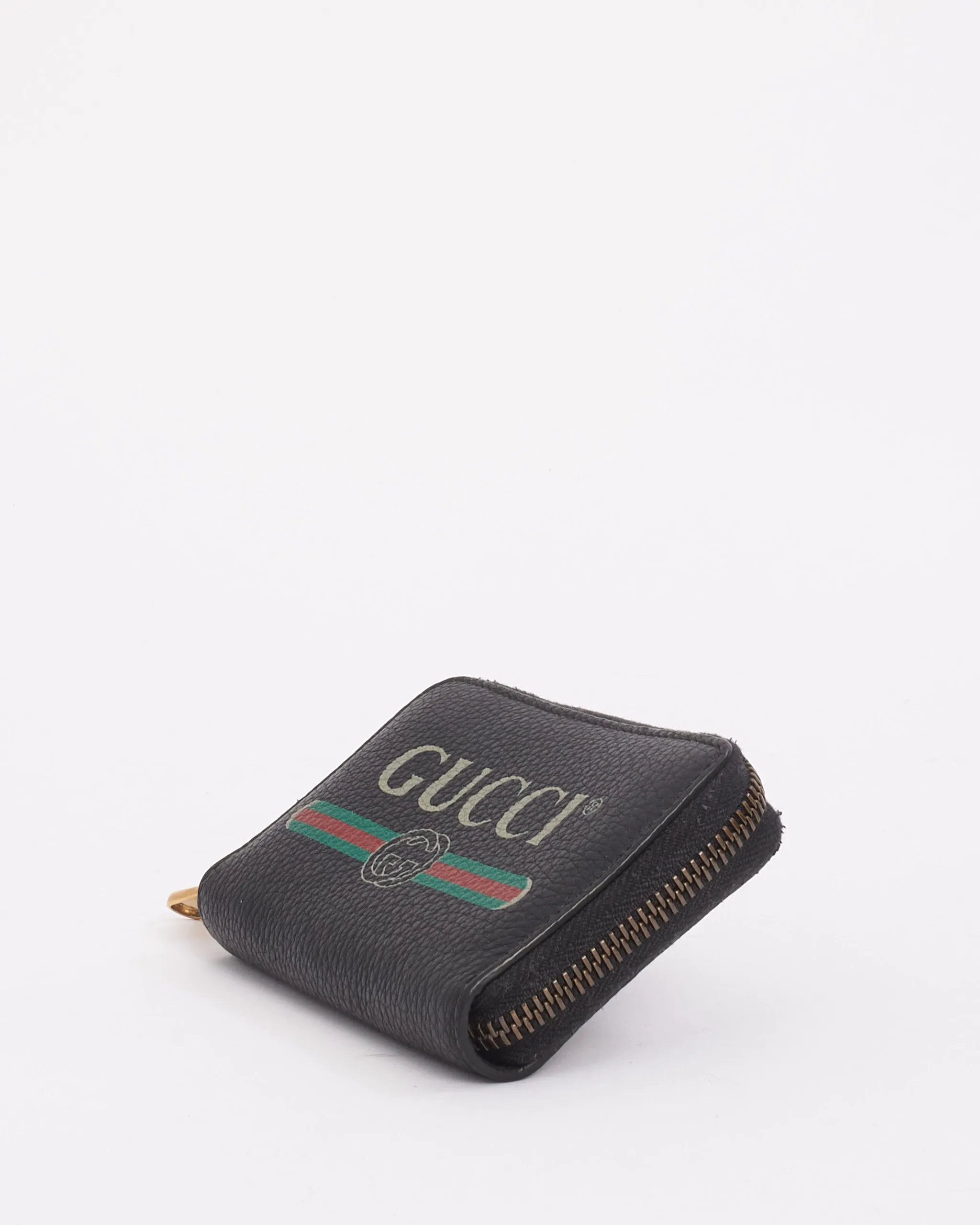 Gucci Black Leather Logo Zip Around Card Case Wallet