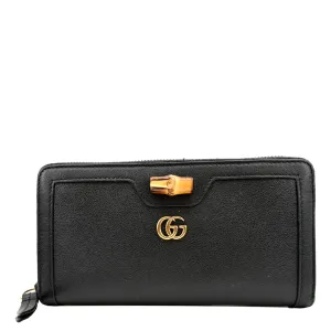 GUCCI Diana Continental Zip Around Leather Wallet Black 658634