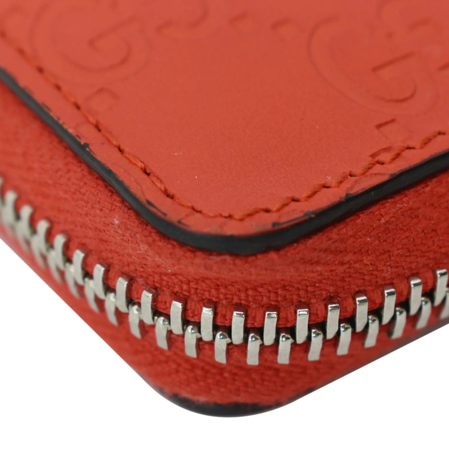 GUCCI GG Leather Zip Around Wallet Red 255452