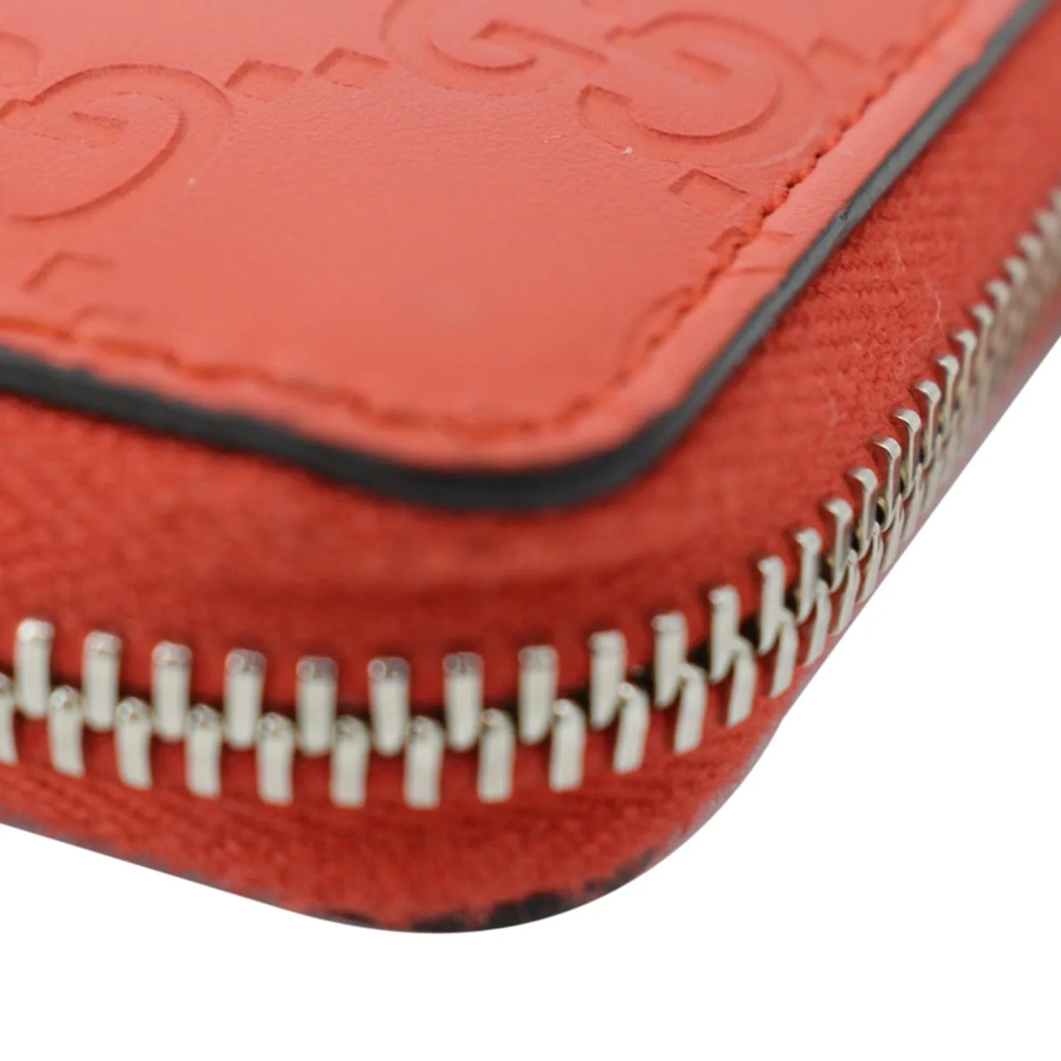 GUCCI GG Leather Zip Around Wallet Red 255452
