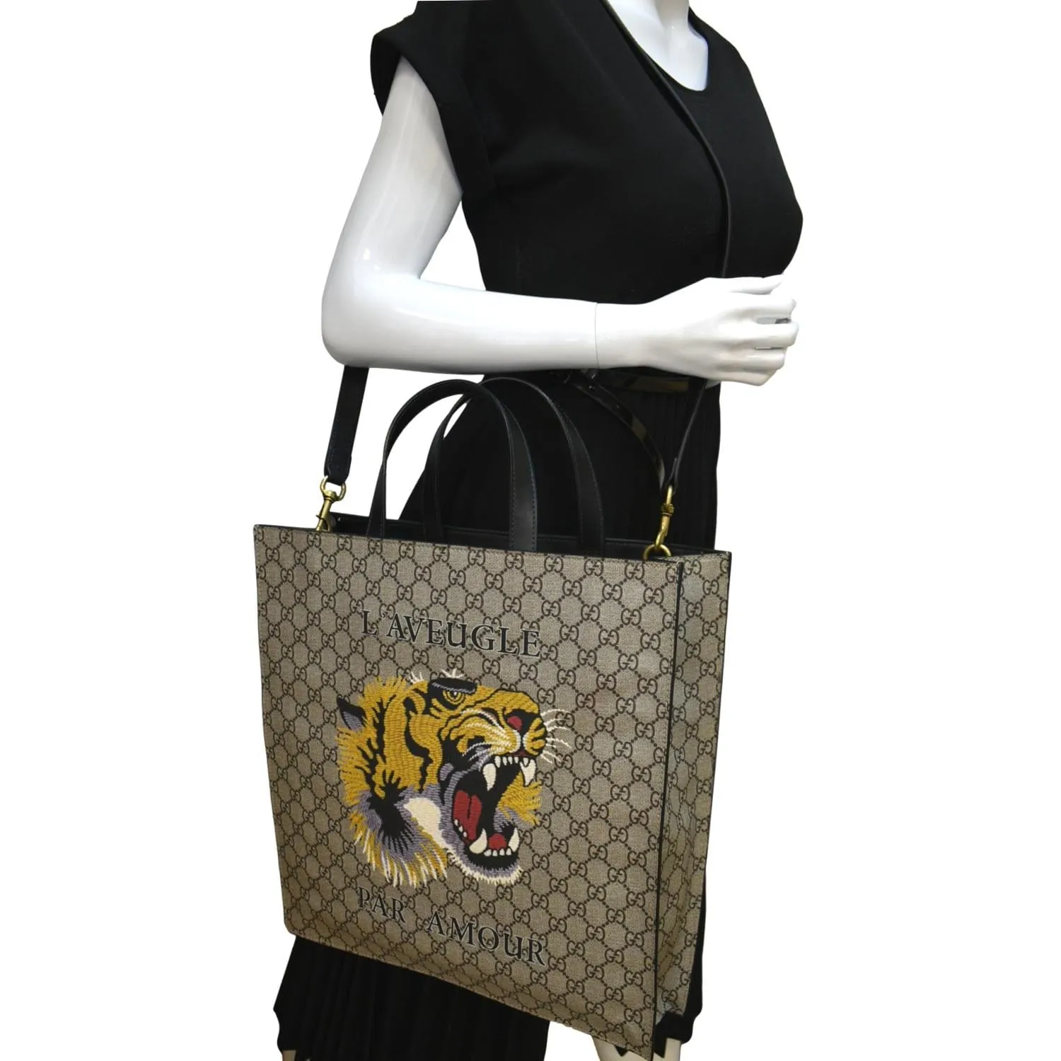 GUCCI L'Aveugle Par Amour Print Vertical Canvas Tote Bag Beige 450950