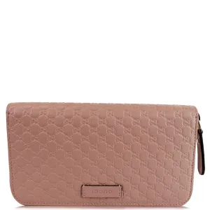 GUCCI Micro GG Guccissima Zip Around Wallet Pink 449391