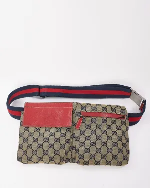 Gucci Red & Navy GG Monogram Web Double Pocket Belt Bag