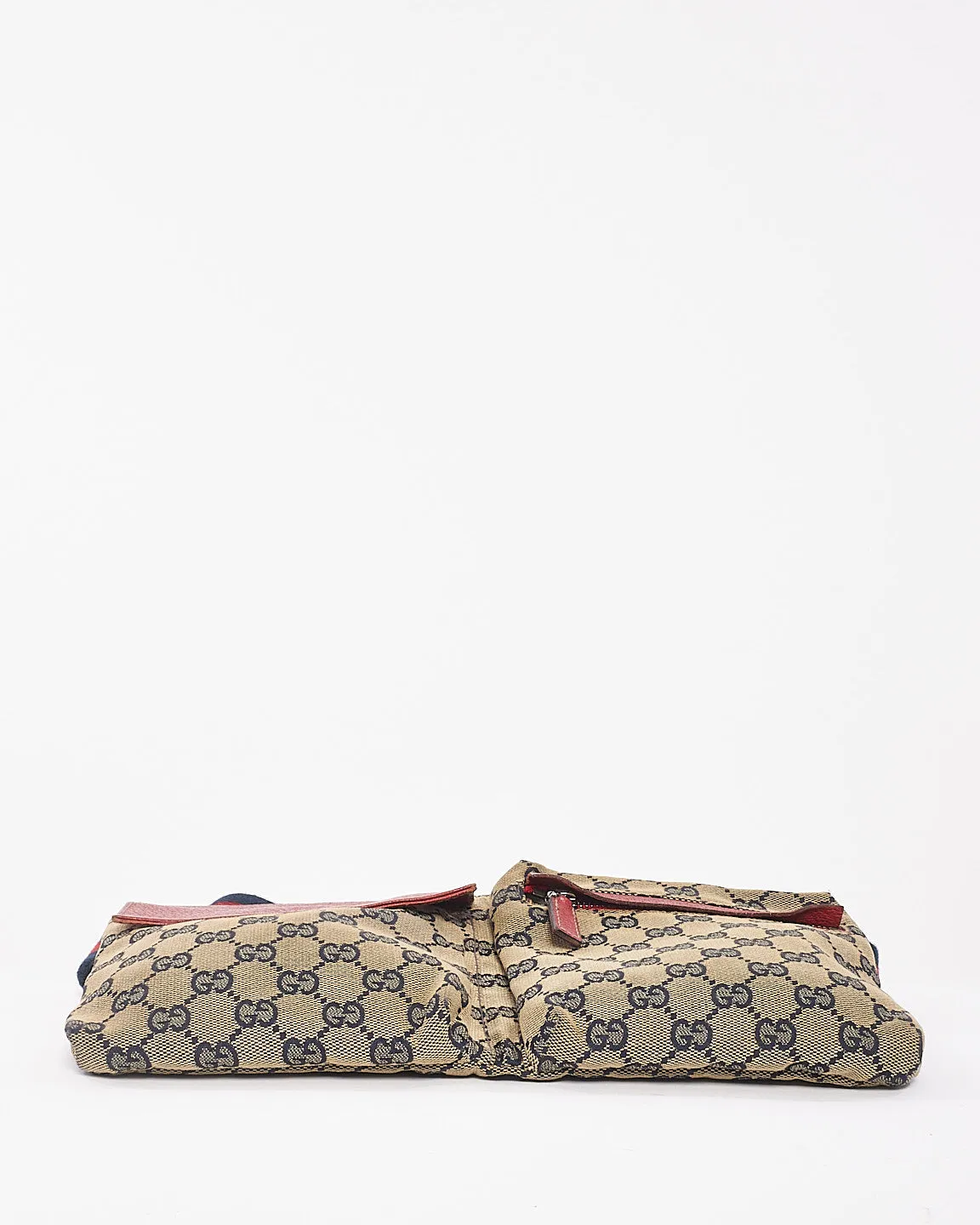 Gucci Red & Navy GG Monogram Web Double Pocket Belt Bag