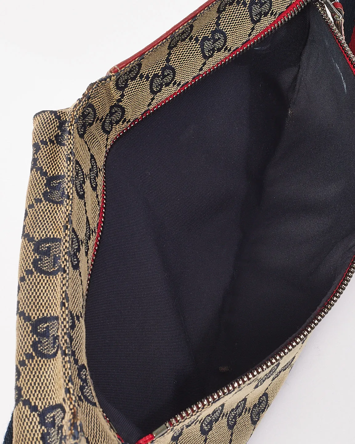 Gucci Red & Navy GG Monogram Web Double Pocket Belt Bag