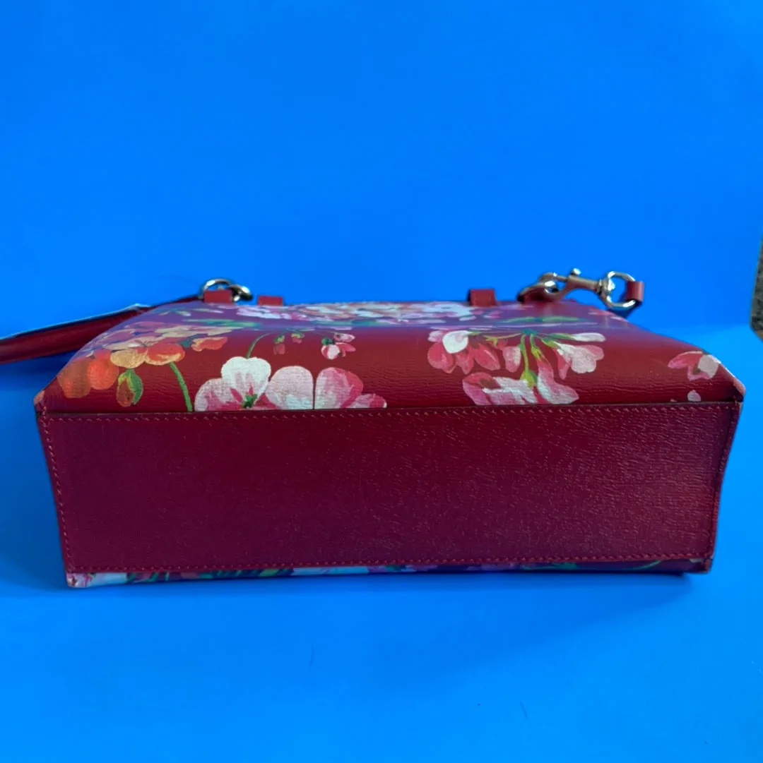 Gucci Red Blooms Printed Leather Bamboo Daily Top Handle Bag