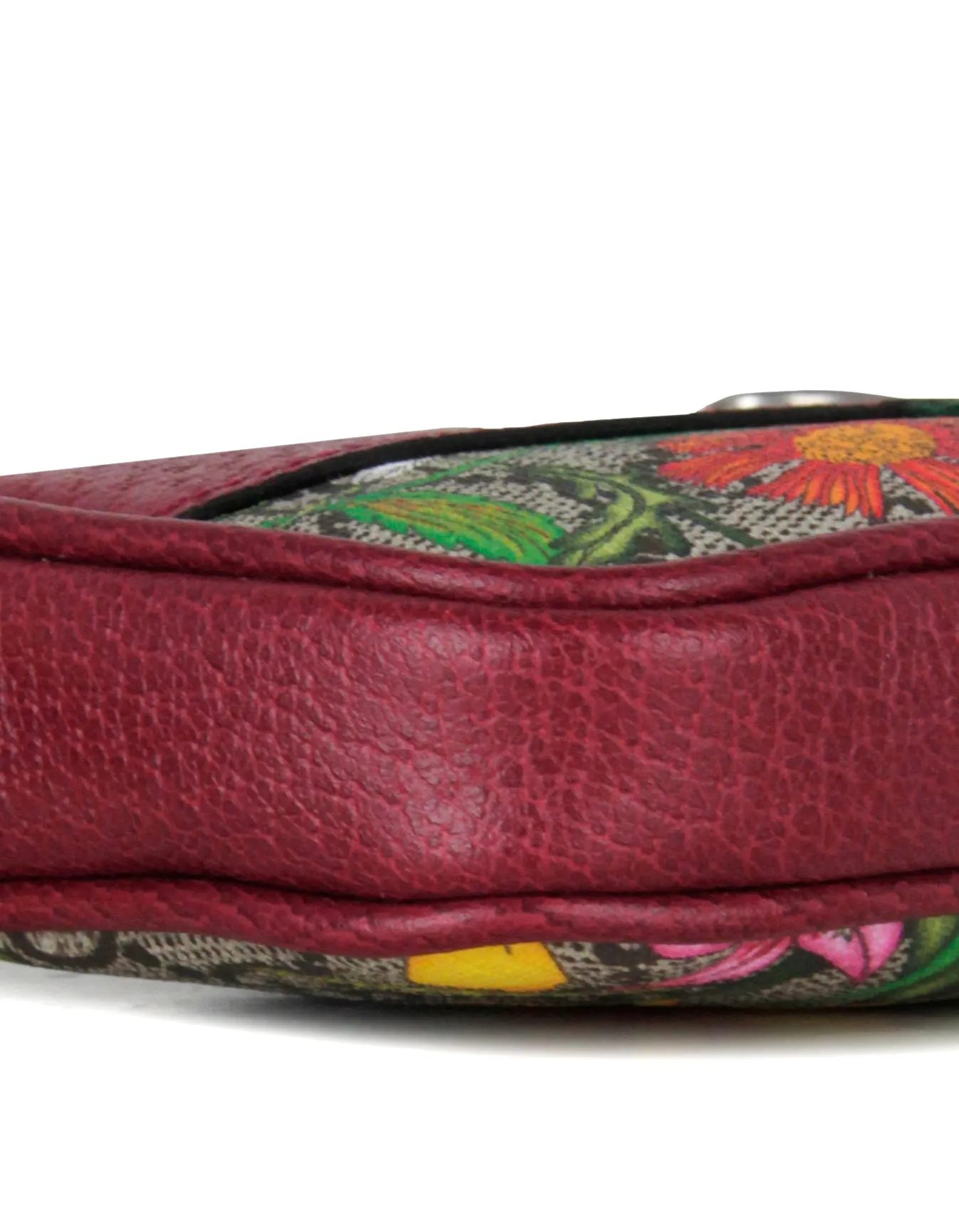 Gucci Red Leather Floral Printed GG Monogram Ophidia Wristlet Bag