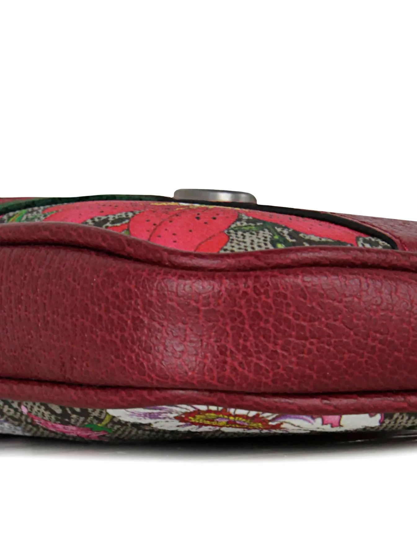 Gucci Red Leather Floral Printed GG Monogram Ophidia Wristlet Bag