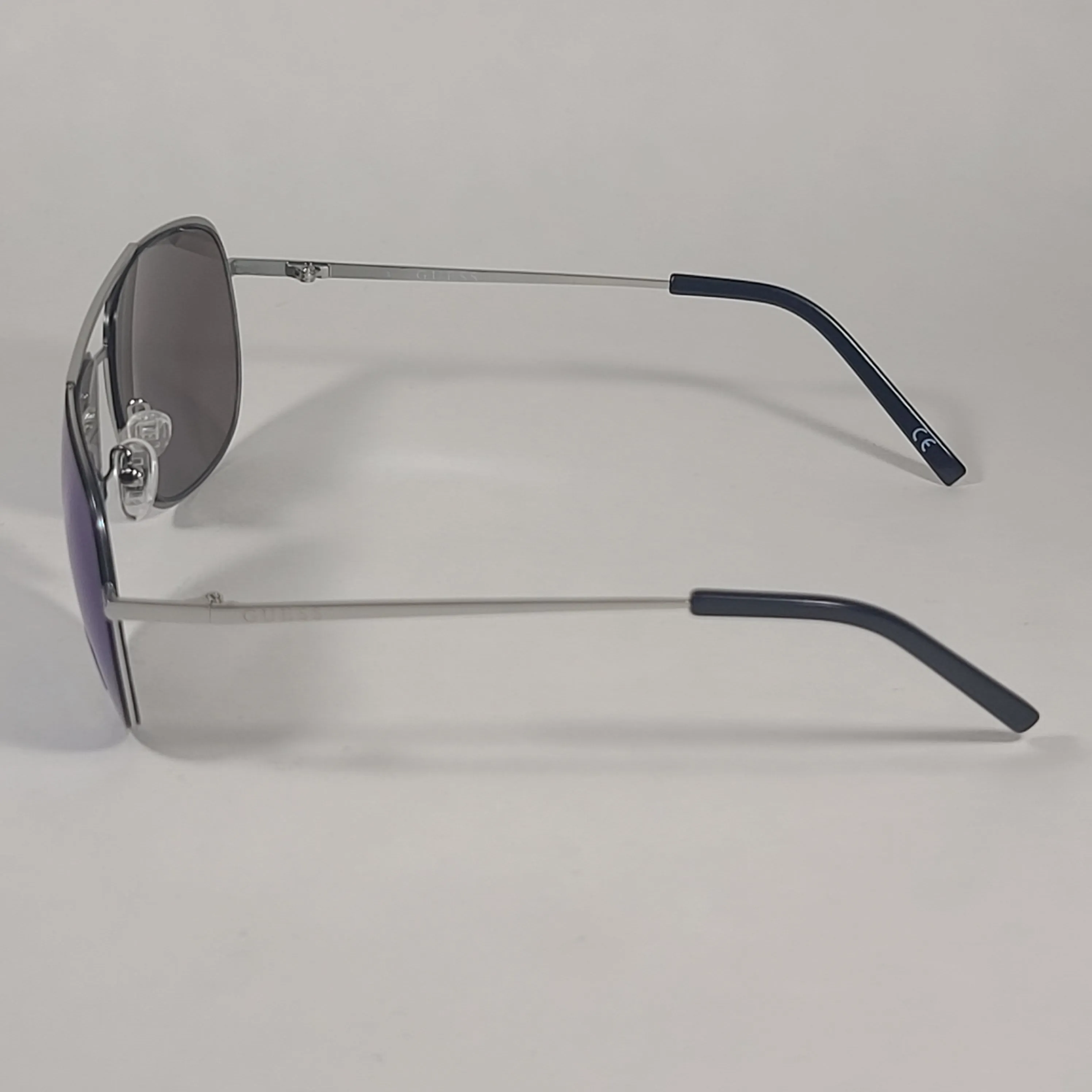 Guess Aviator Sunglasses GF0196 11X Silver Metal Frame Blue Mirror Lens Men's