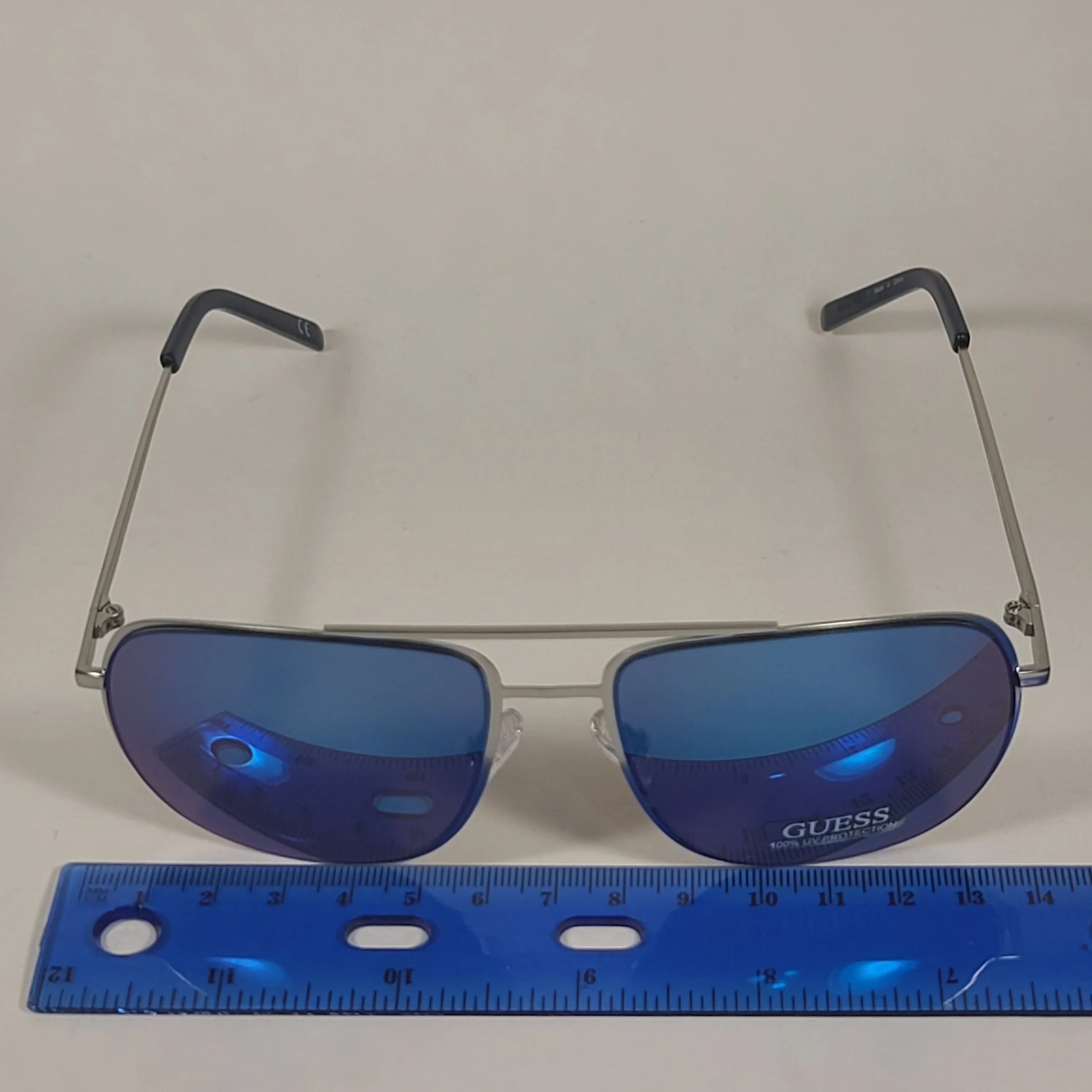 Guess Aviator Sunglasses GF0196 11X Silver Metal Frame Blue Mirror Lens Men's