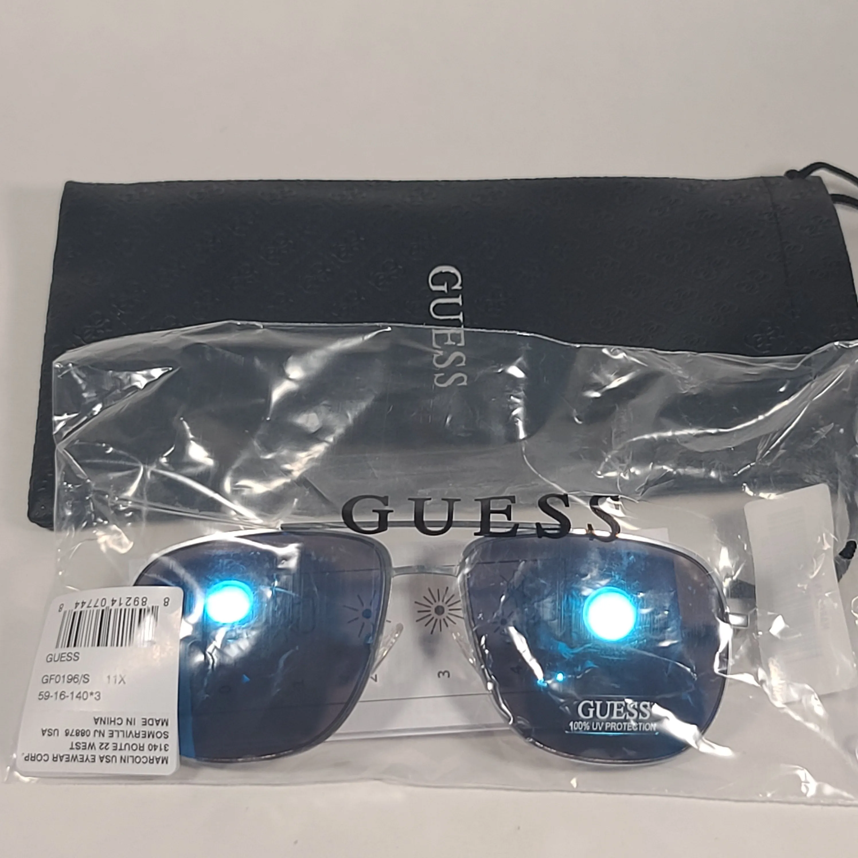 Guess Aviator Sunglasses GF0196 11X Silver Metal Frame Blue Mirror Lens Men's