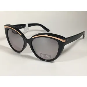 Guess Cat Eye Sunglasses Black And Gold With Silver Mirror Lens GF0357 01U