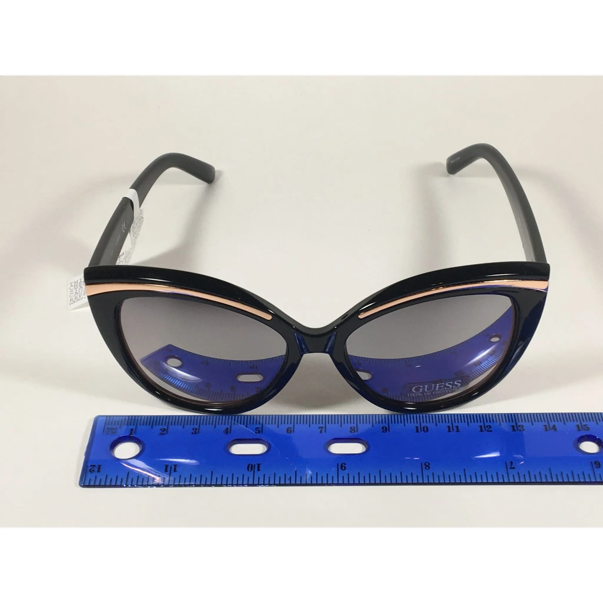 Guess Cat Eye Sunglasses Black And Gold With Silver Mirror Lens GF0357 01U