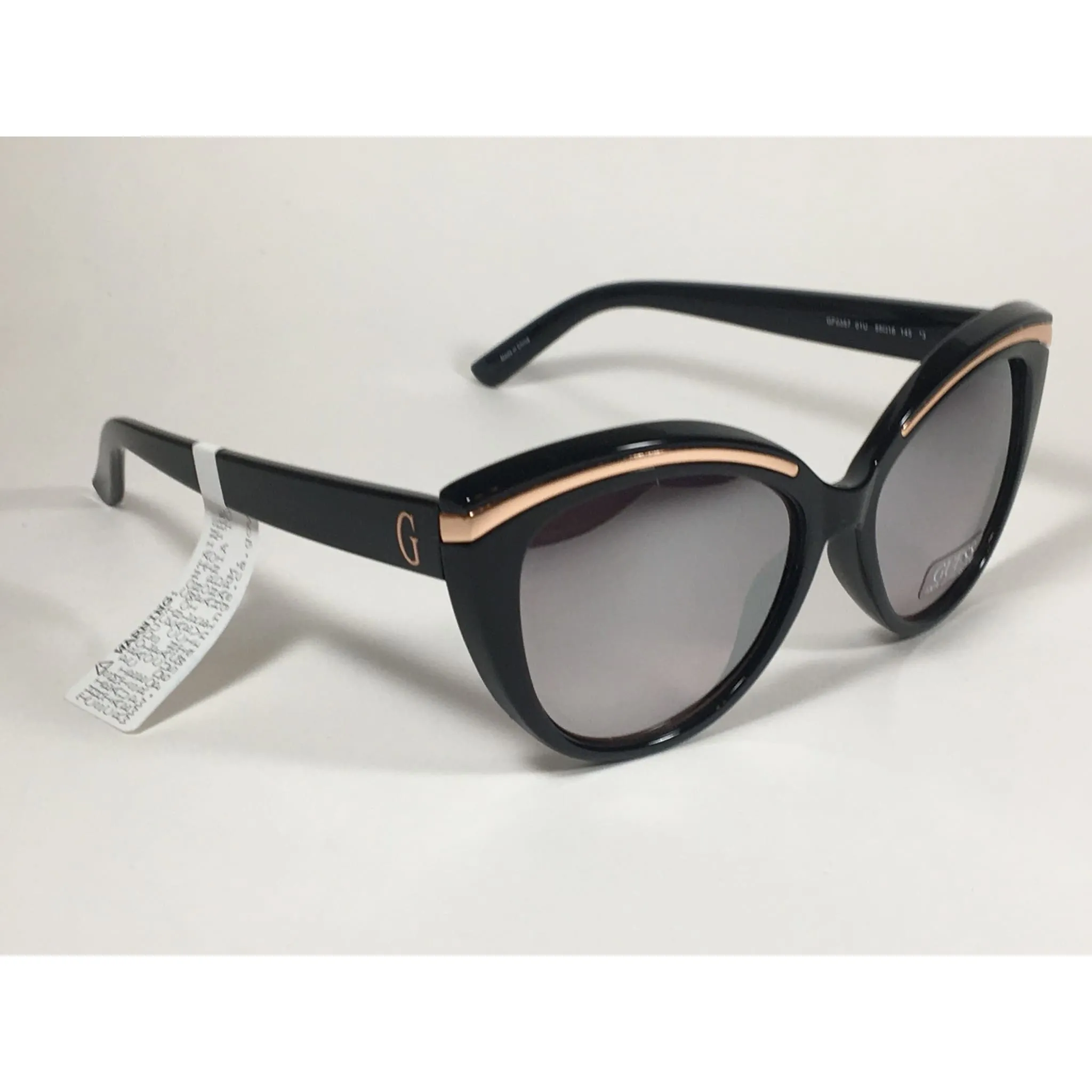 Guess Cat Eye Sunglasses Black And Gold With Silver Mirror Lens GF0357 01U