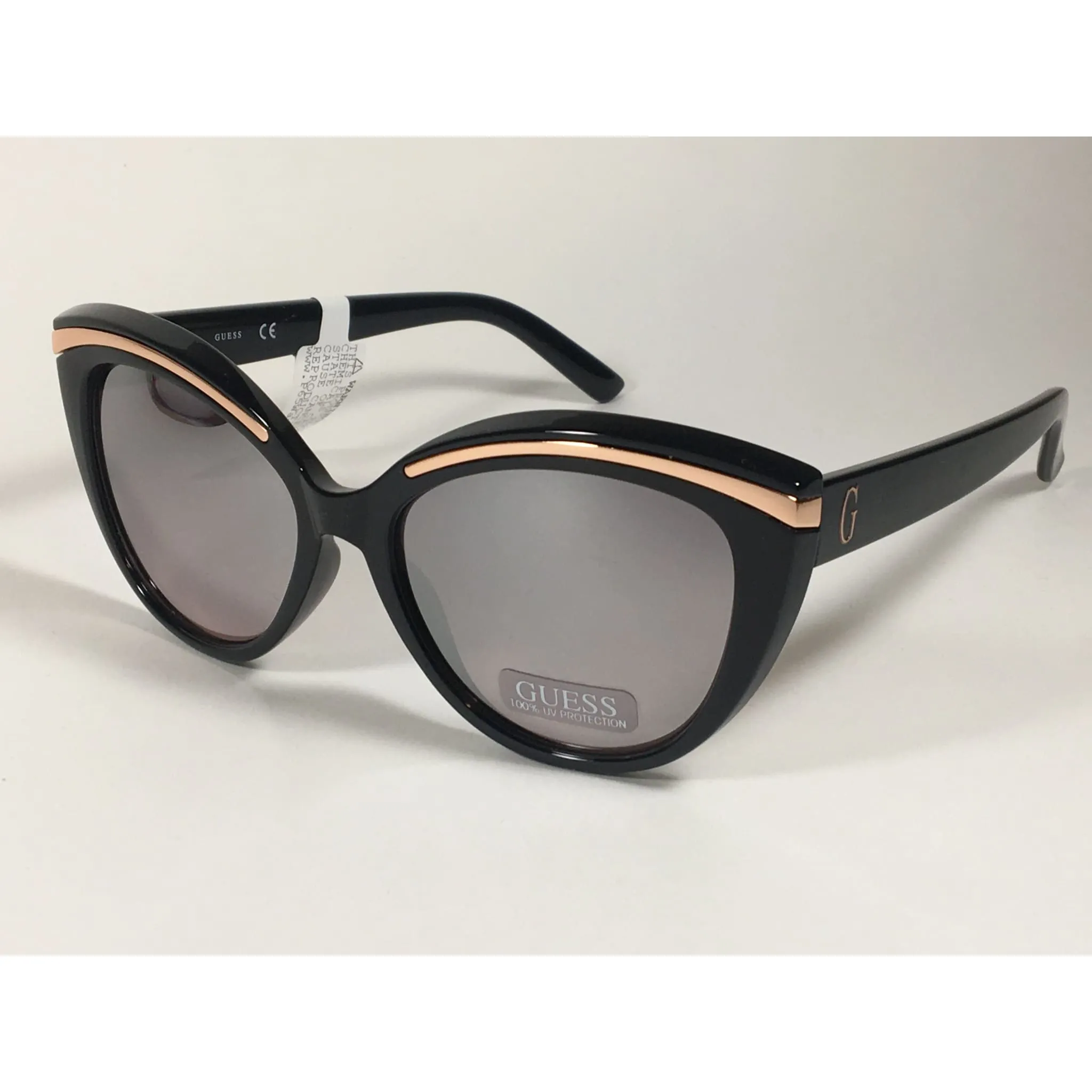 Guess Cat Eye Sunglasses Black And Gold With Silver Mirror Lens GF0357 01U
